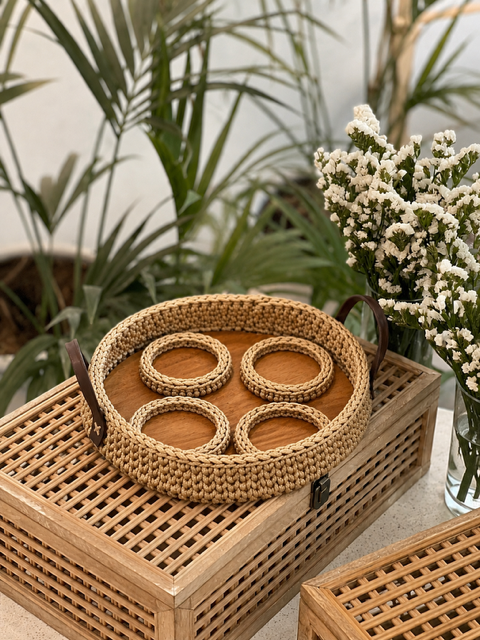 handcrafted crochet serving tray set