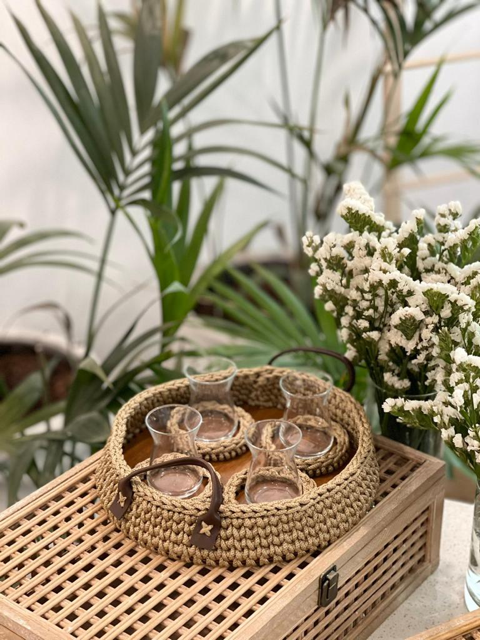 handcrafted crochet serving tray set