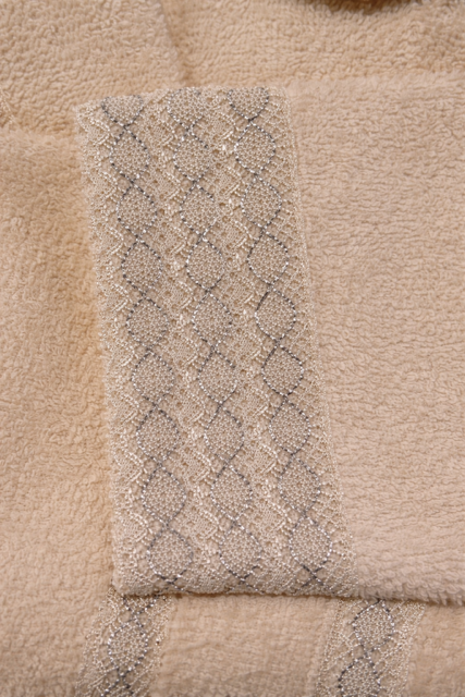 beige bathrobe with gold and beige small lace