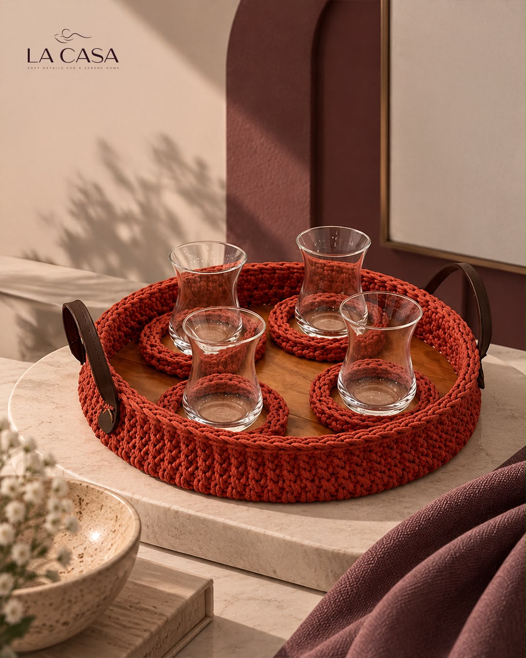 handcrafted crochet serving tray set
