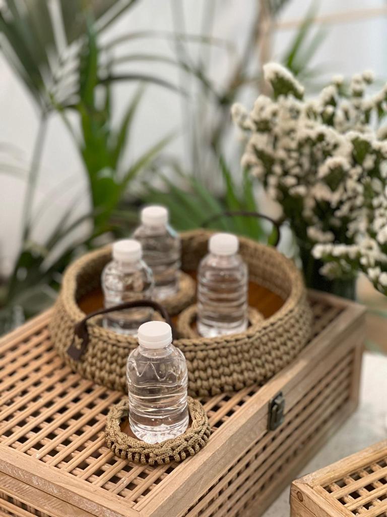 handcrafted crochet serving tray set
